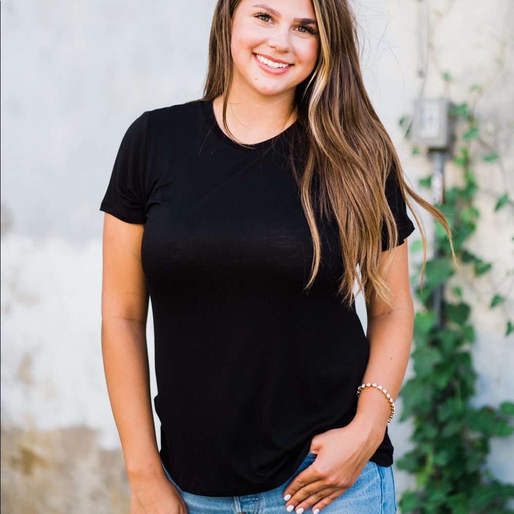 New Basic Black Lightweight Tee Shirt Top